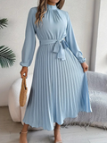 Women's Elegant Pleated Midi Dress with Waist Tie Prescott Mode