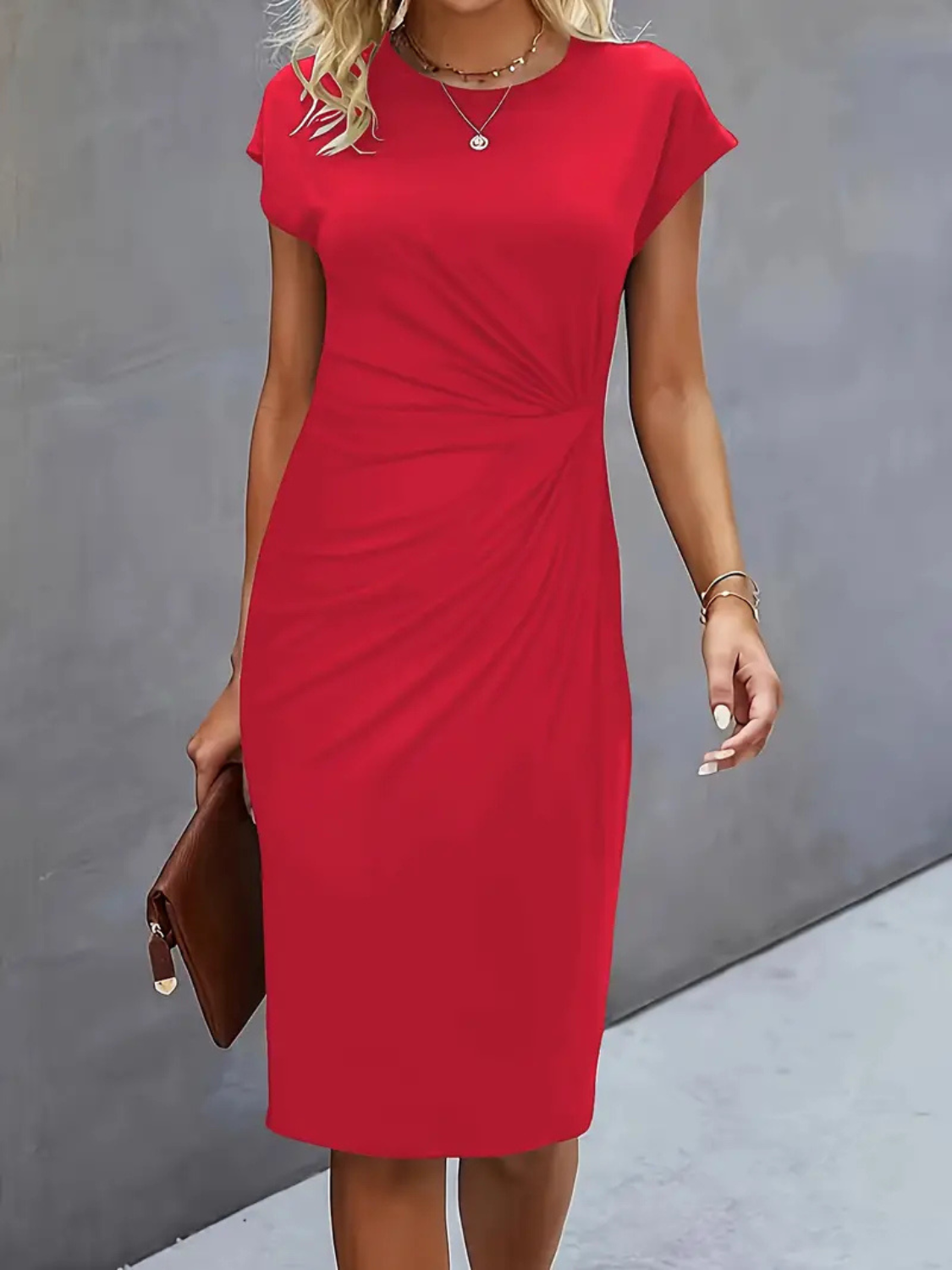 Women’s Elegant Ruched Waist Midi Dress Prescott Mode