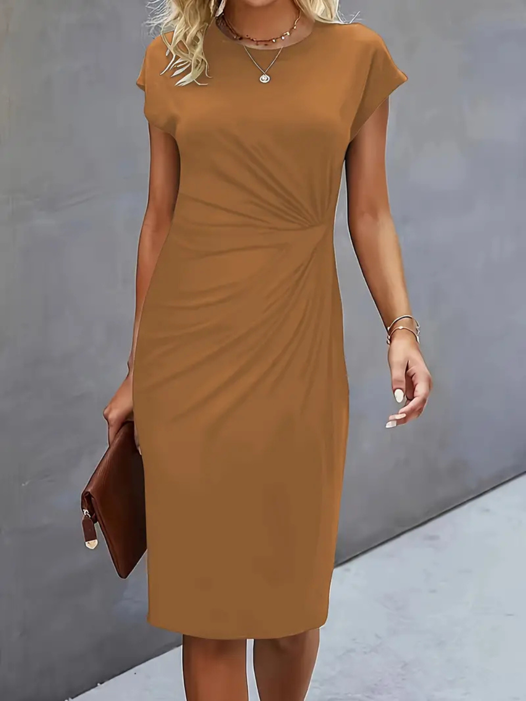 Women’s Elegant Ruched Waist Midi Dress Prescott Mode
