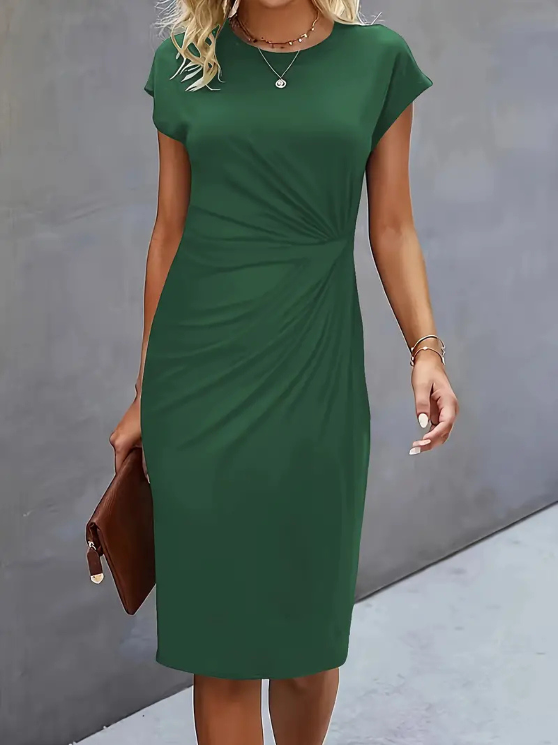Women’s Elegant Ruched Waist Midi Dress Prescott Mode