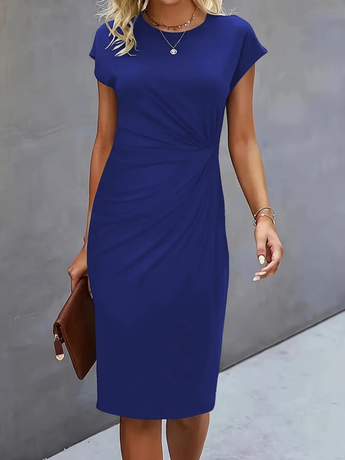 Women’s Elegant Ruched Waist Midi Dress Prescott Mode