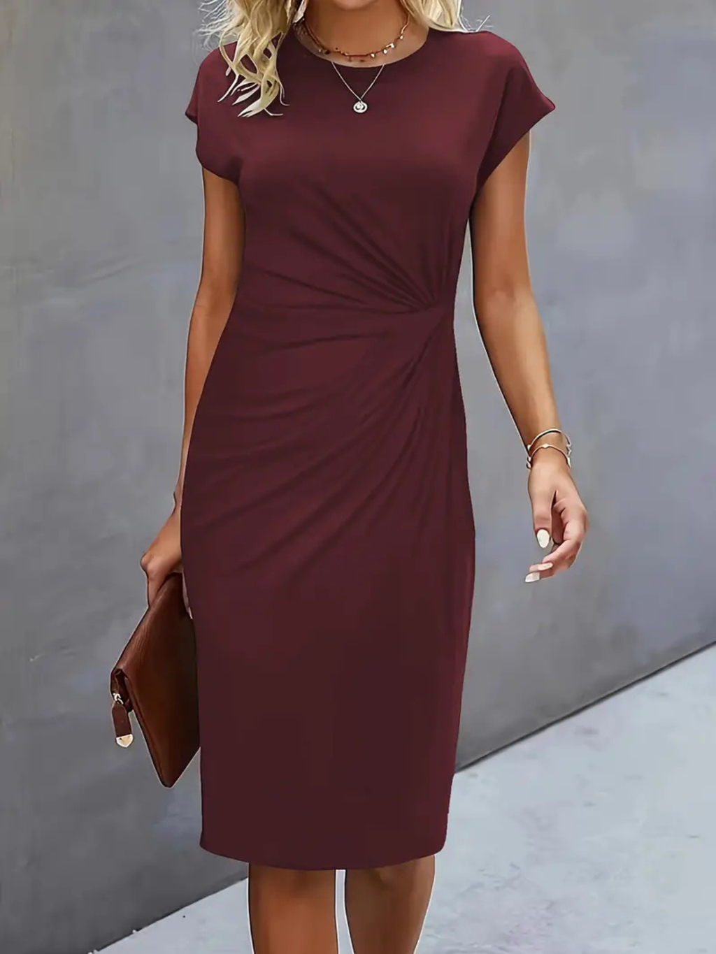 Women’s Elegant Ruched Waist Midi Dress Prescott Mode