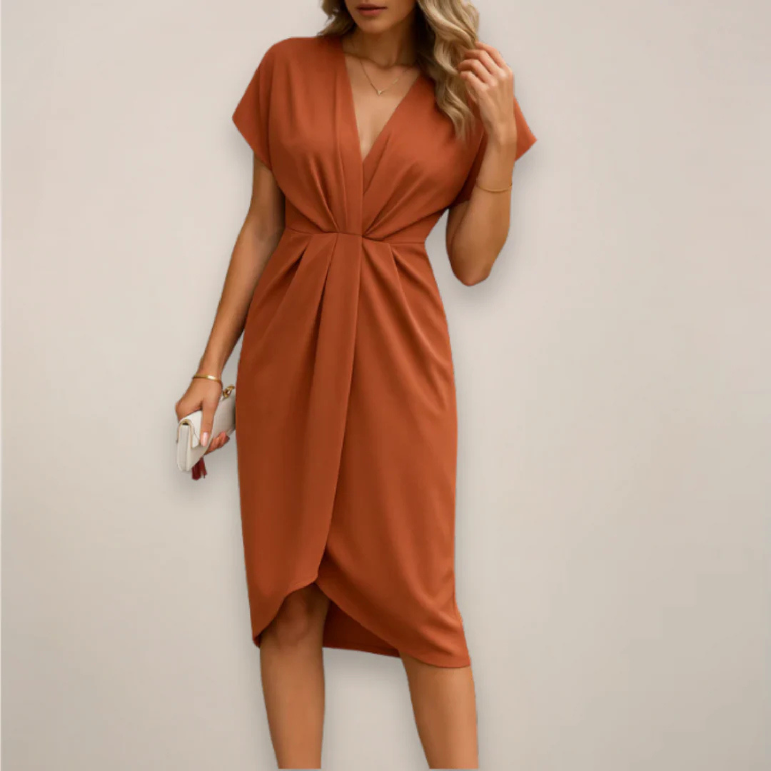 Women’s Elegant V-Neck Wrap Midi Dress Prescott Mode
