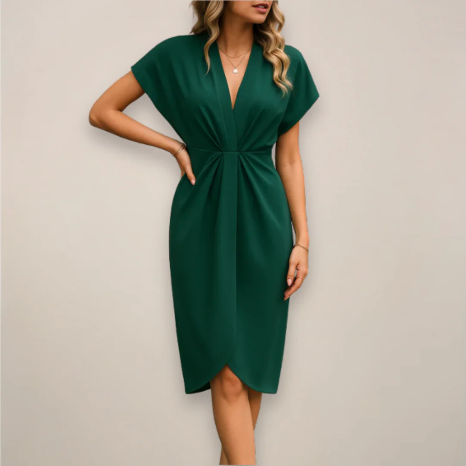 Women’s Elegant V-Neck Wrap Midi Dress Prescott Mode