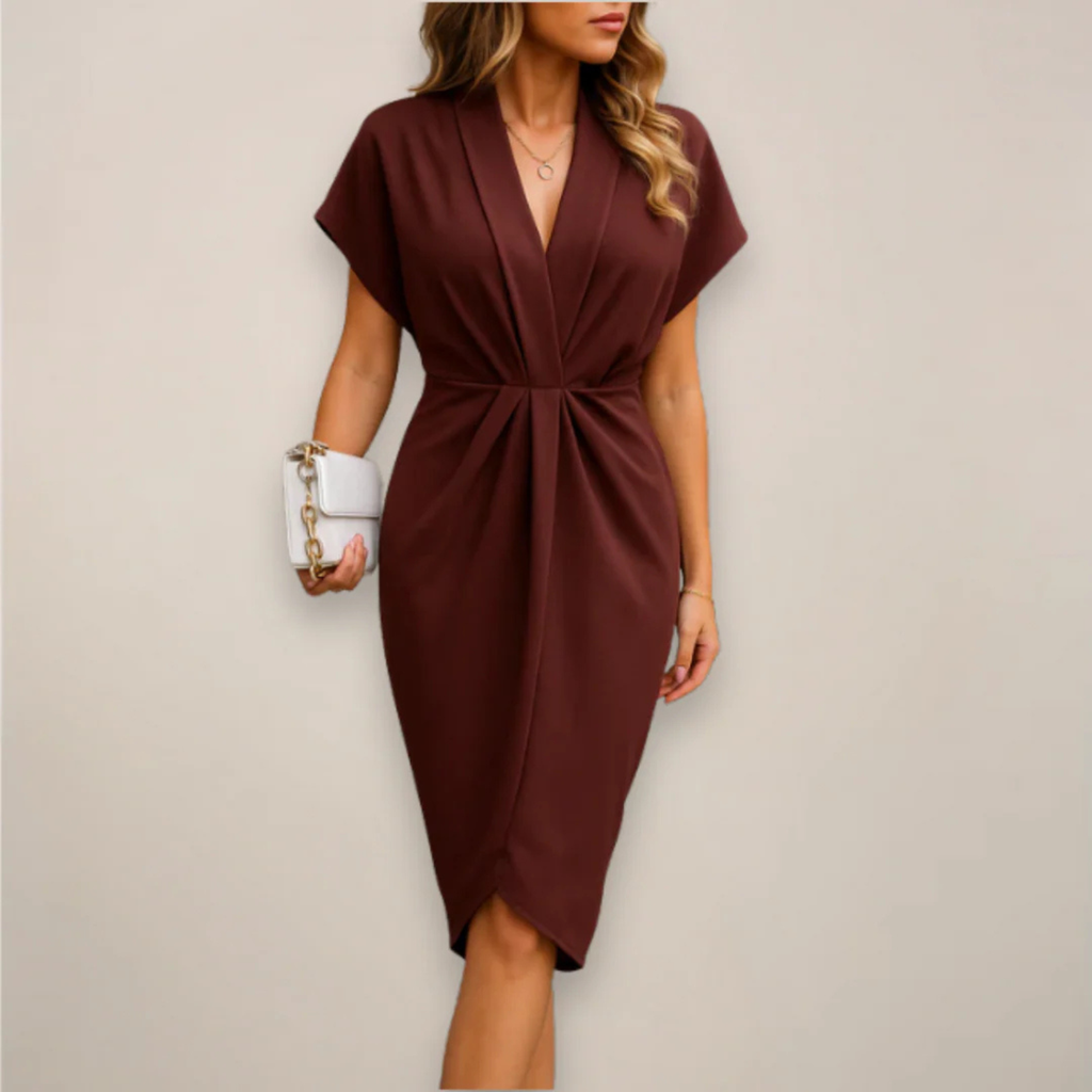Women’s Elegant V-Neck Wrap Midi Dress Prescott Mode