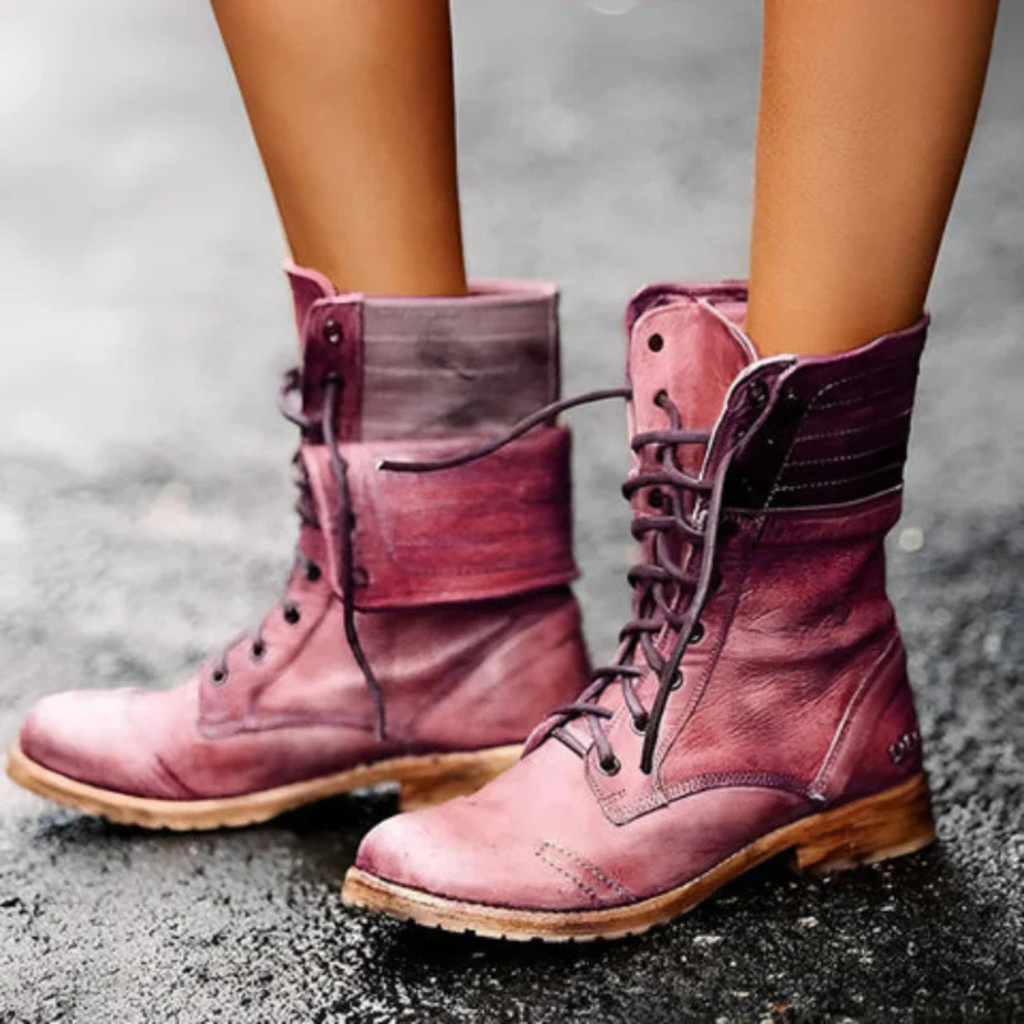 Amalia | Women's Retro Leather Lace-Up Ankle Boots Prescott Mode