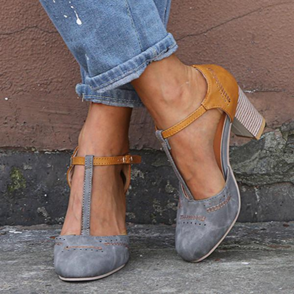 Women's Vintage Low Heel T-Strap Shoes Prescott Mode