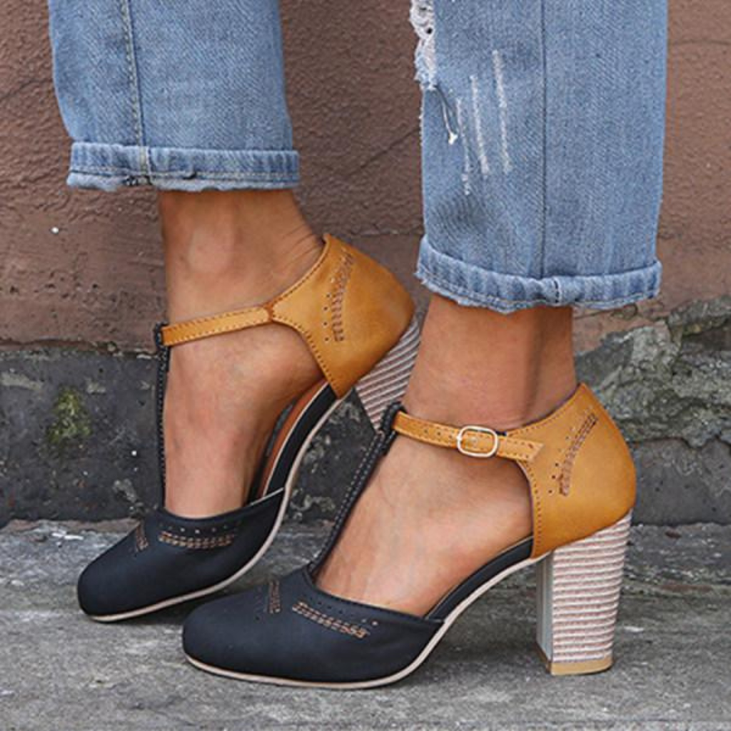 Women's Vintage Low Heel T-Strap Shoes Prescott Mode