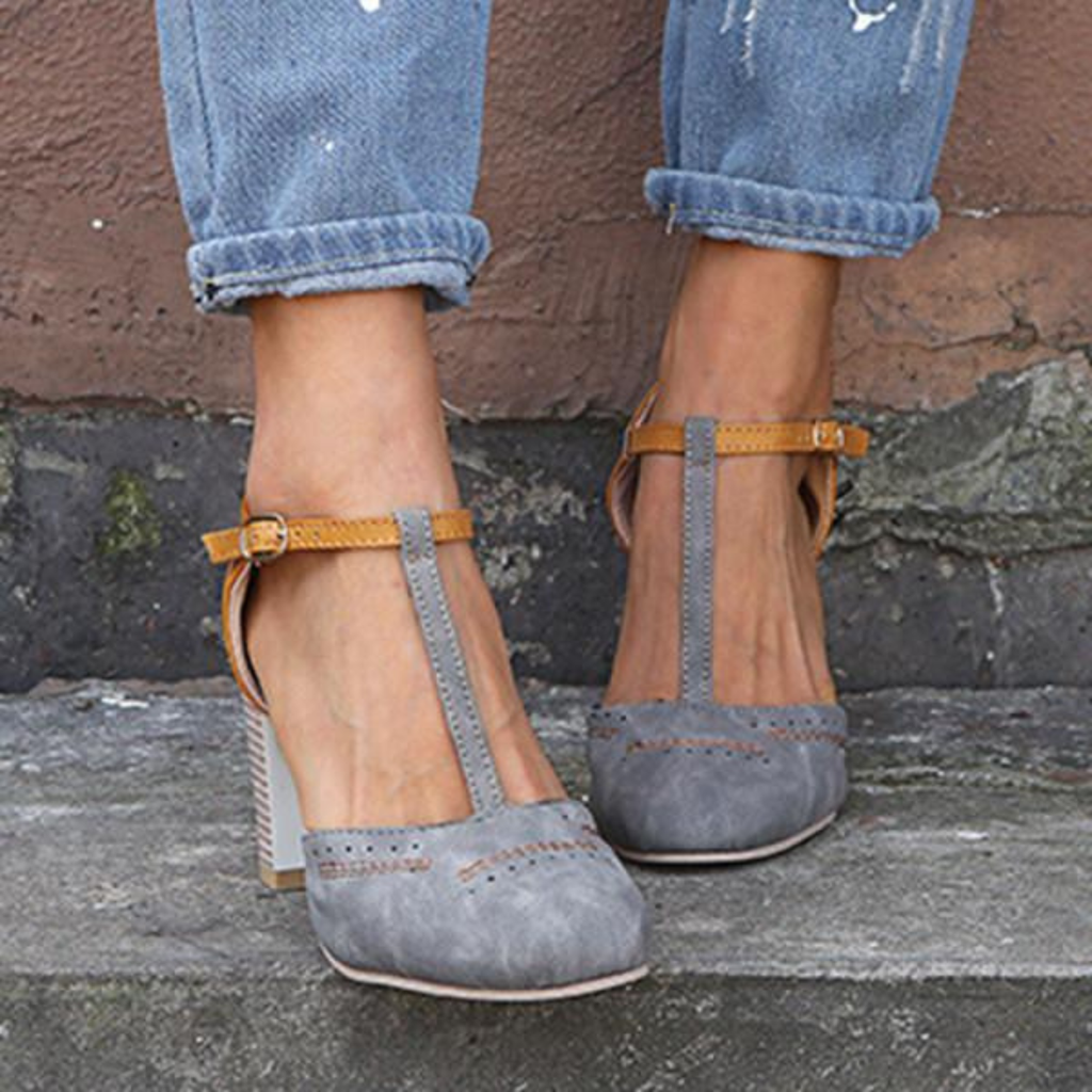 Women's Vintage Low Heel T-Strap Shoes Prescott Mode