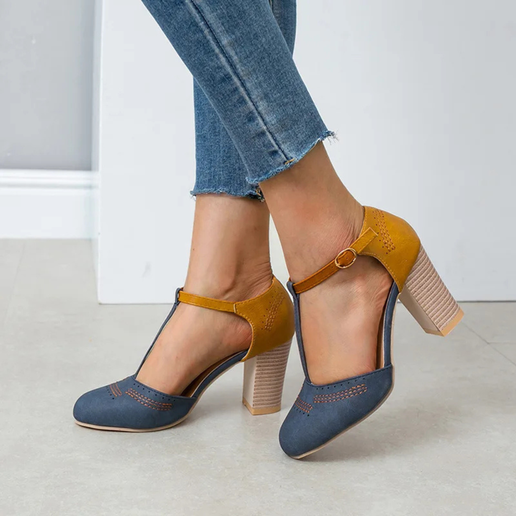 Women's Vintage Low Heel T-Strap Shoes Prescott Mode