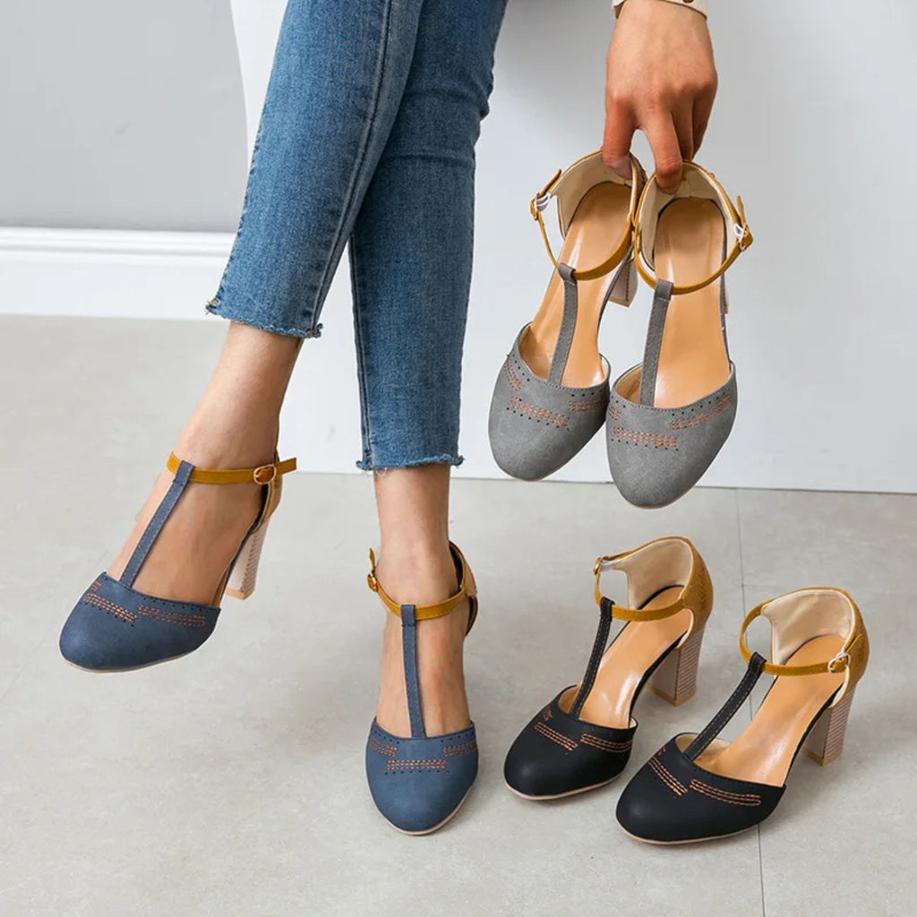 Women's Vintage Low Heel T-Strap Shoes Prescott Mode