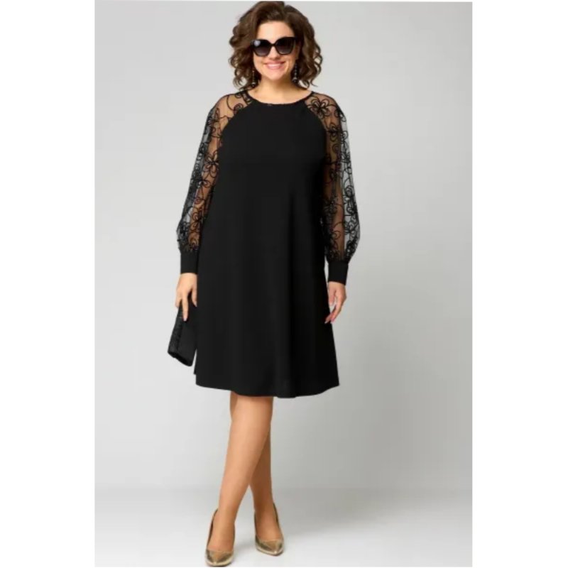 A-Line Dress Lace Sleeves Round Neck Knee Length