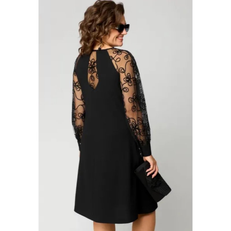 A-Line Dress Lace Sleeves Round Neck Knee Length