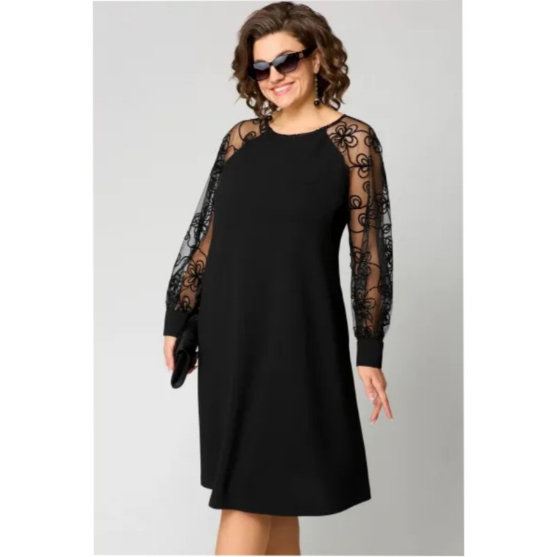 A-Line Dress Lace Sleeves Round Neck Knee Length