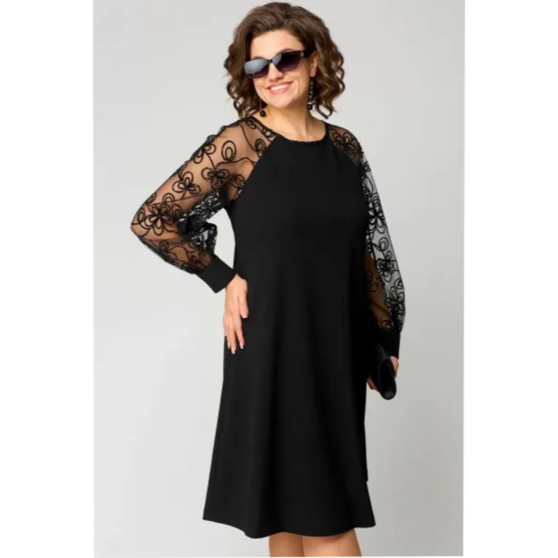 A-Line Dress Lace Sleeves Round Neck Knee Length