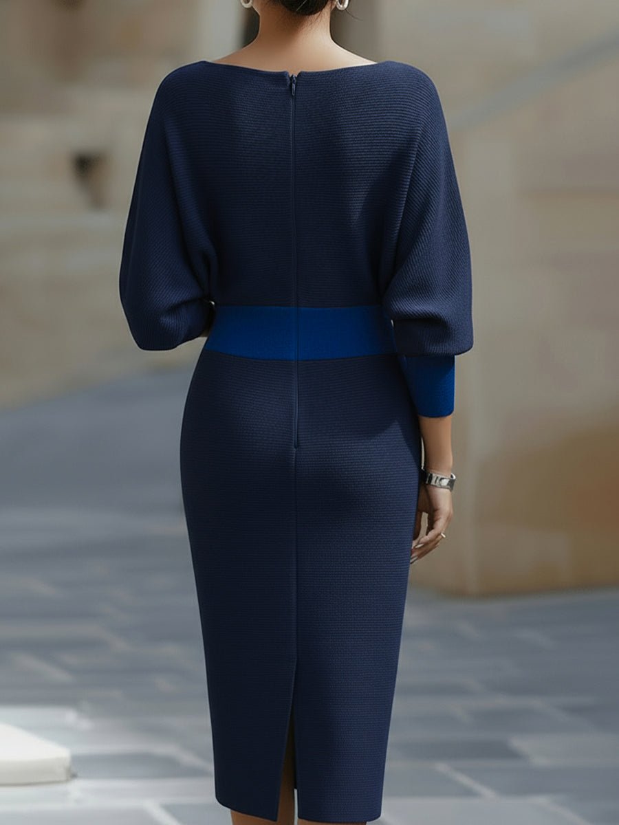 Bodycon Midi Dress Cowl Neck Satin Batwing Sleeves
