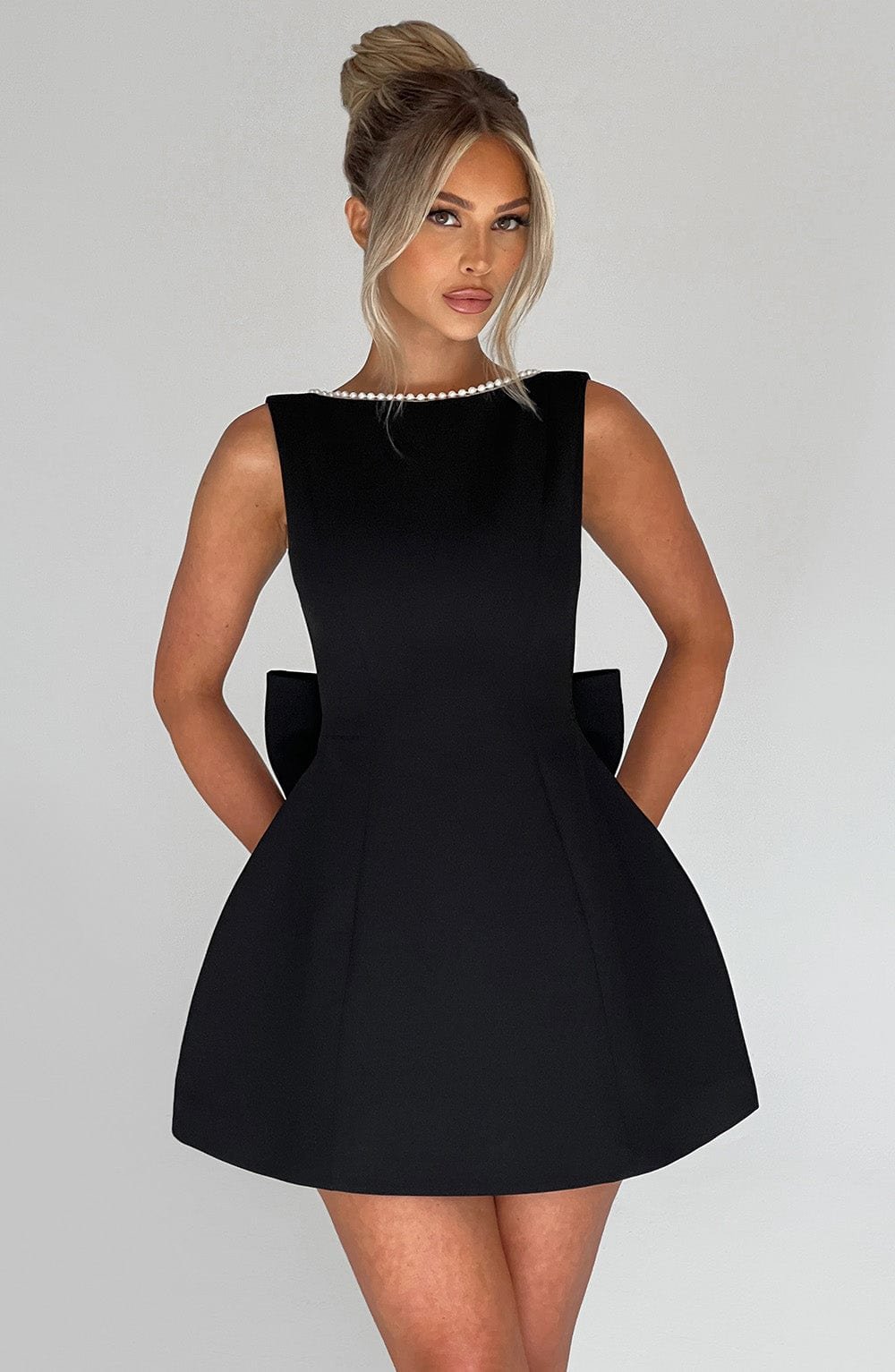 Boho A-Line Mini Dress Sleeveless Beaded Neckline