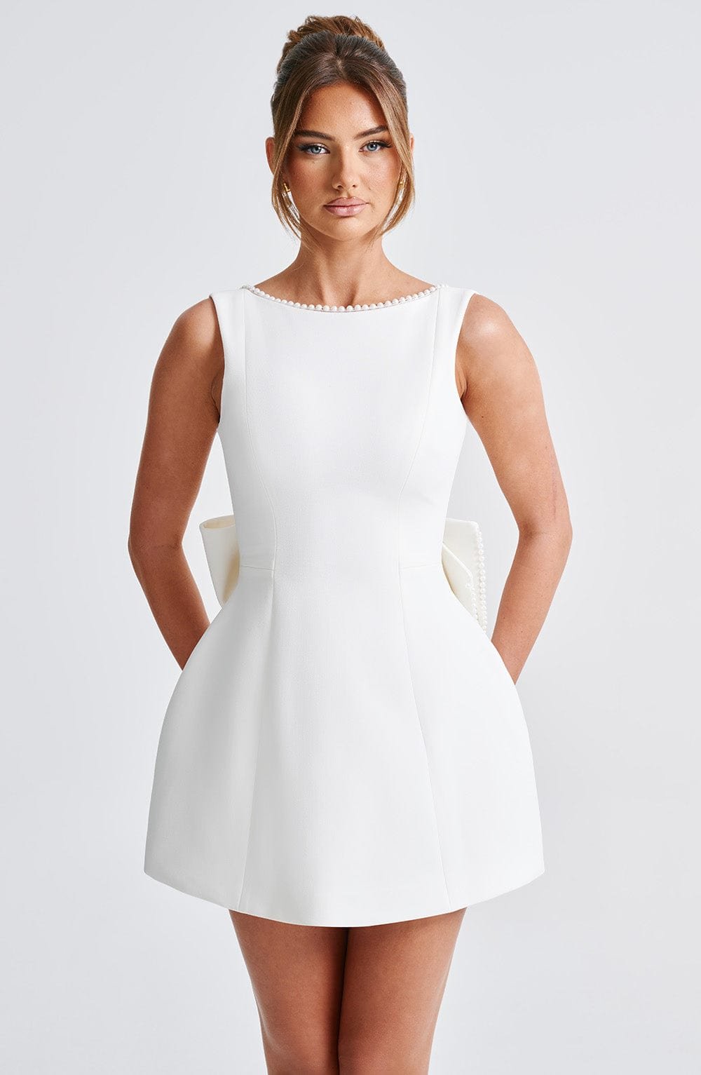 Boho A-Line Mini Dress Sleeveless Beaded Neckline