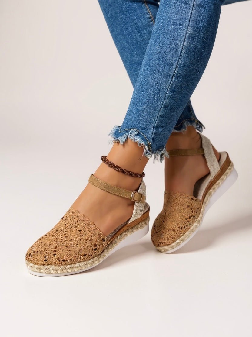 Boho Crochet Platform Sandals Women's Woven Ankle Strap - Brown