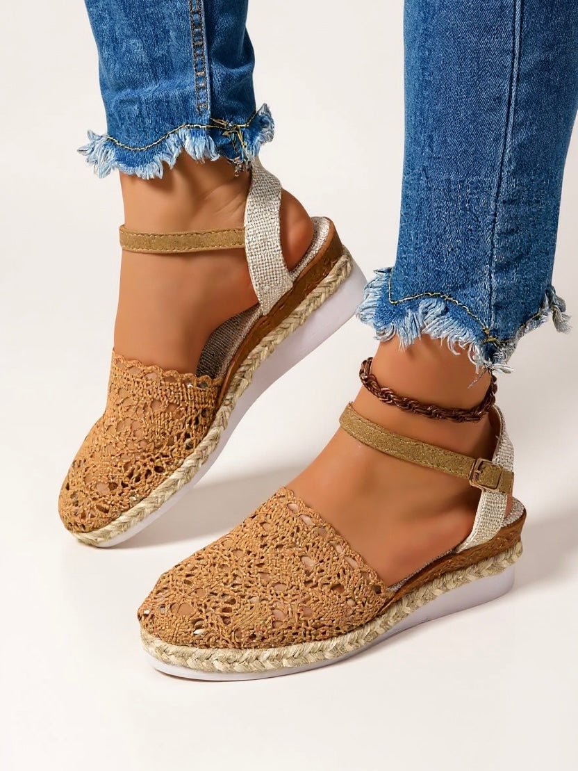 Boho Crochet Platform Sandals Women's Woven Ankle Strap