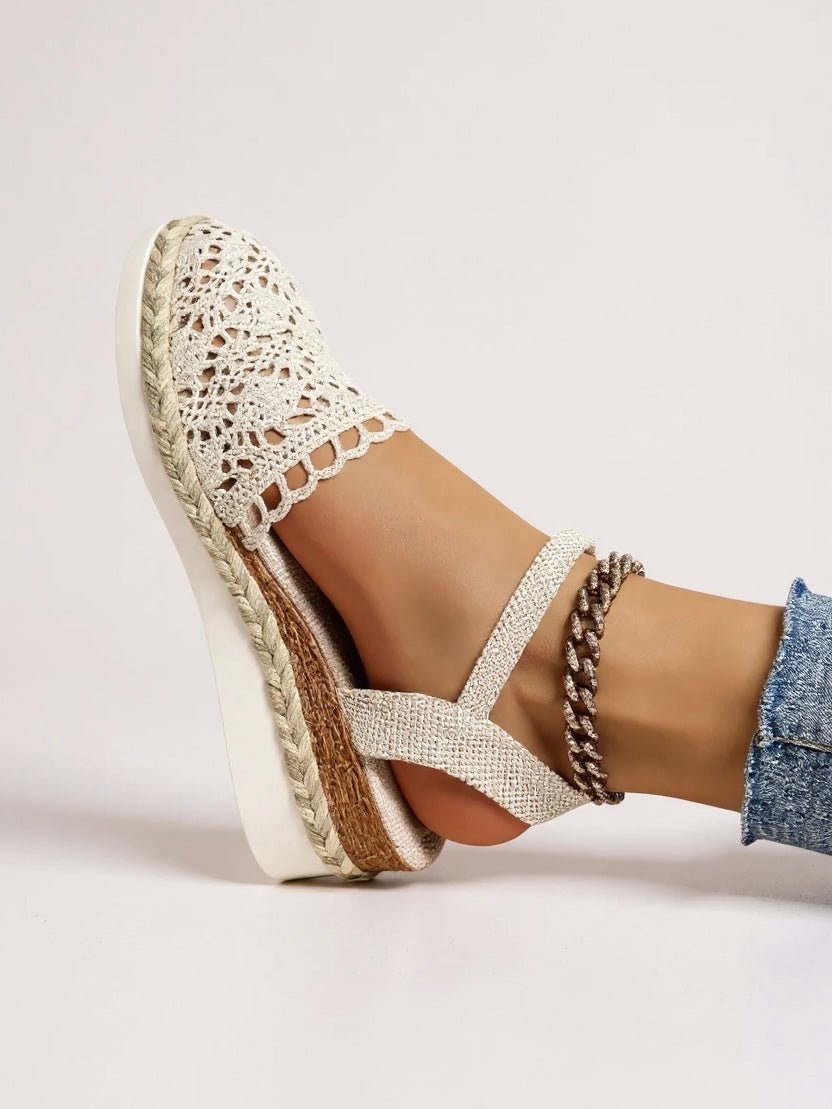 Boho Crochet Platform Sandals Women's Woven Ankle Strap