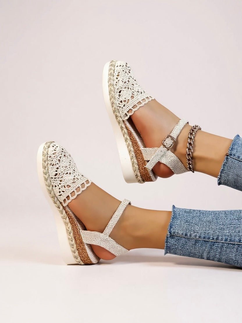 Boho Crochet Platform Sandals Women's Woven Ankle Strap