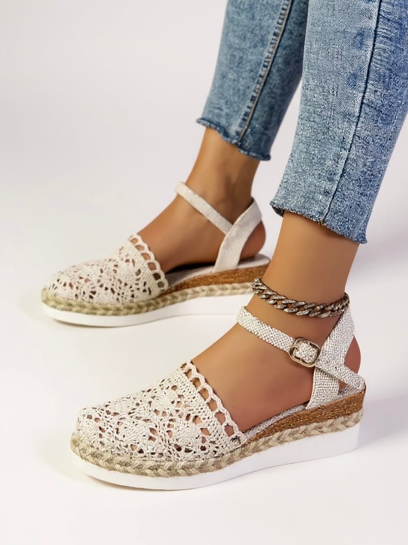 Boho Crochet Platform Sandals Women's Woven Ankle Strap