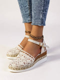 Boho Crochet Platform Sandals Women's Woven Ankle Strap - Beige