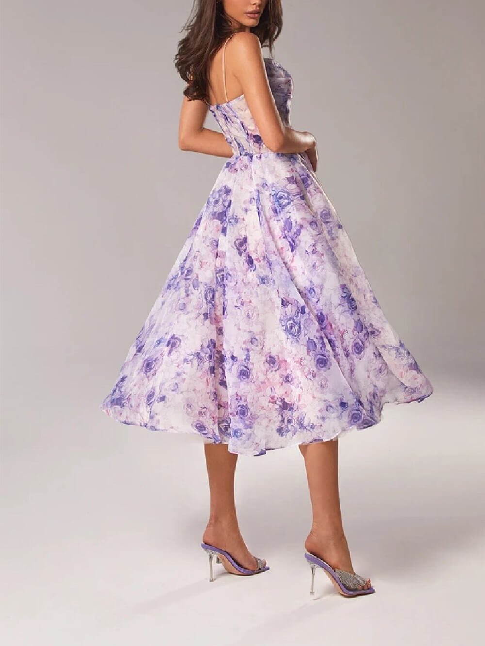 Boho Floral Midi Dress Spaghetti Strap A-Line Summer