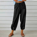 Boho High Waist Pants Relaxed Fit Drawstring Pockets - Black (Almost sold out)