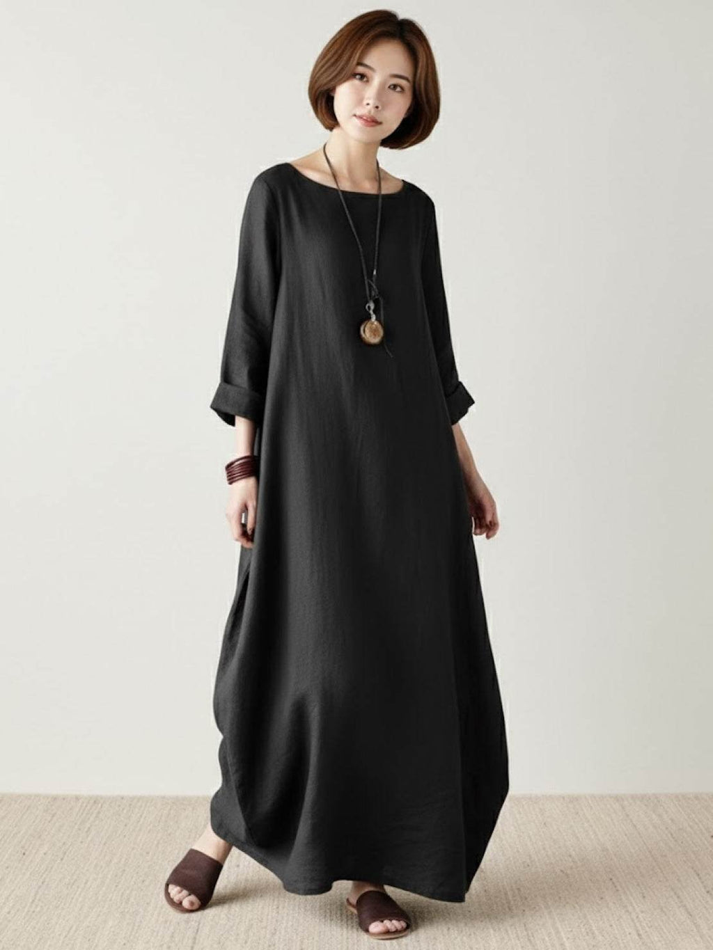 Boho Maxi Dress Oversized 3/4 Sleeve Batwing Floor Length