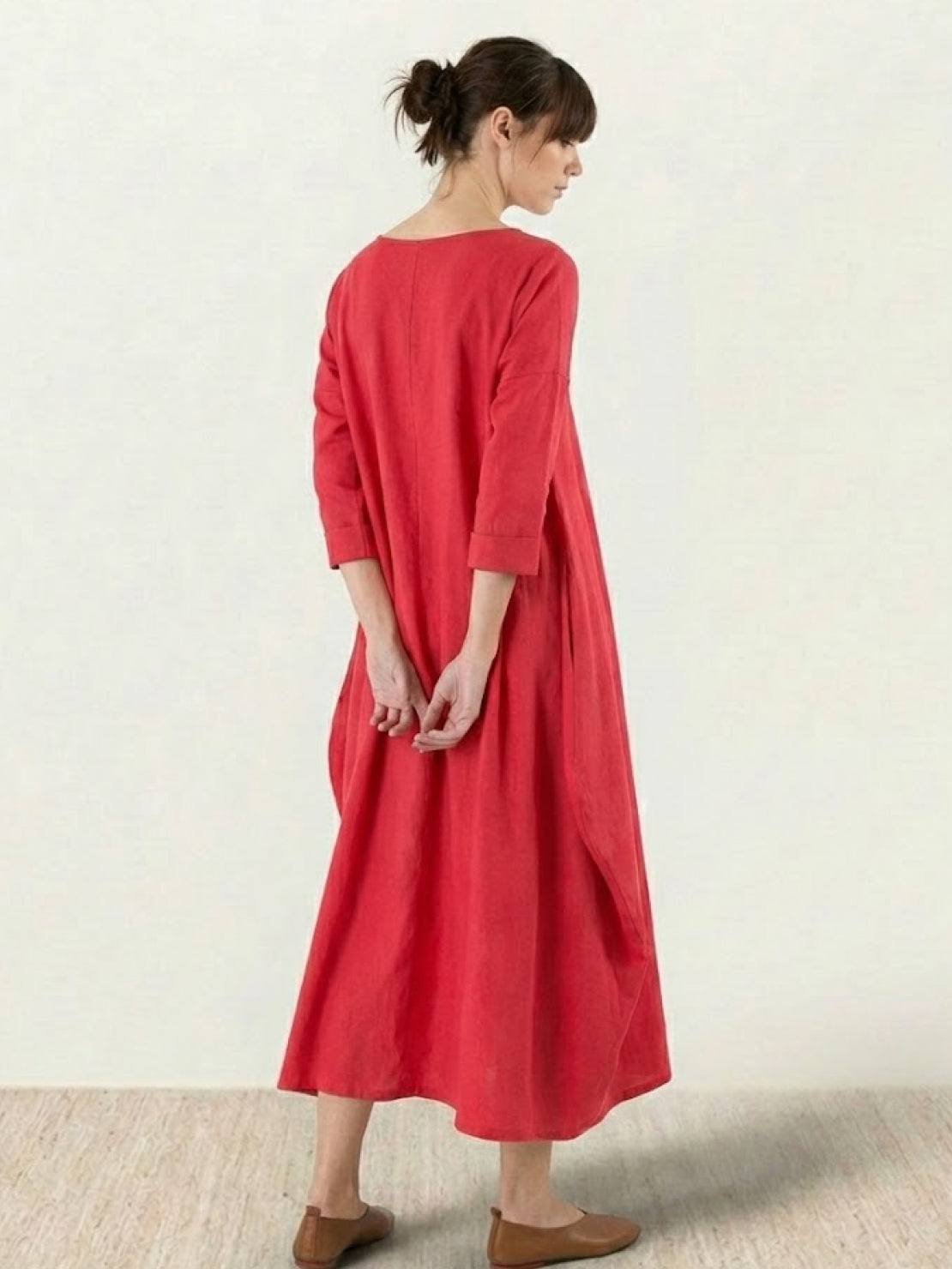 Boho Maxi Dress Oversized 3/4 Sleeve Batwing Floor Length