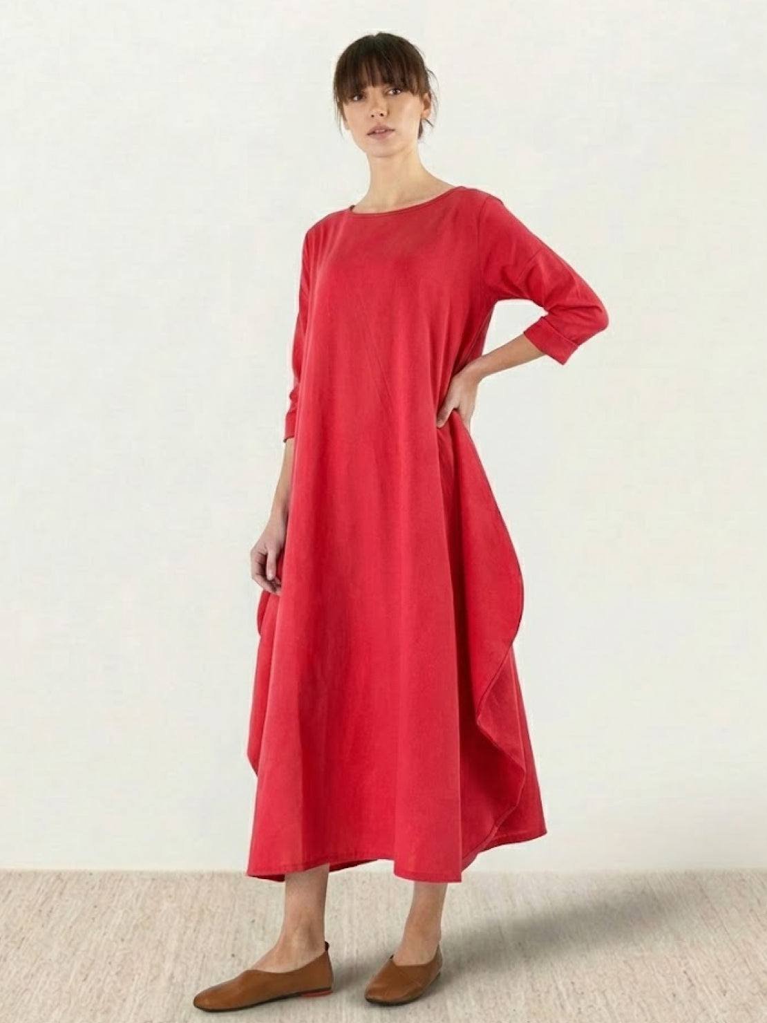 Boho Maxi Dress Oversized 3/4 Sleeve Batwing Floor Length