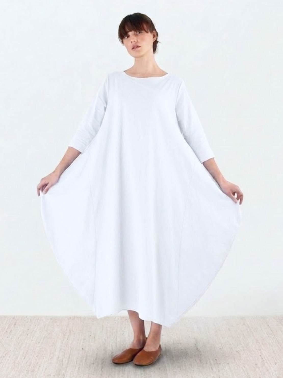Boho Maxi Dress Oversized 3/4 Sleeve Batwing Floor Length - White