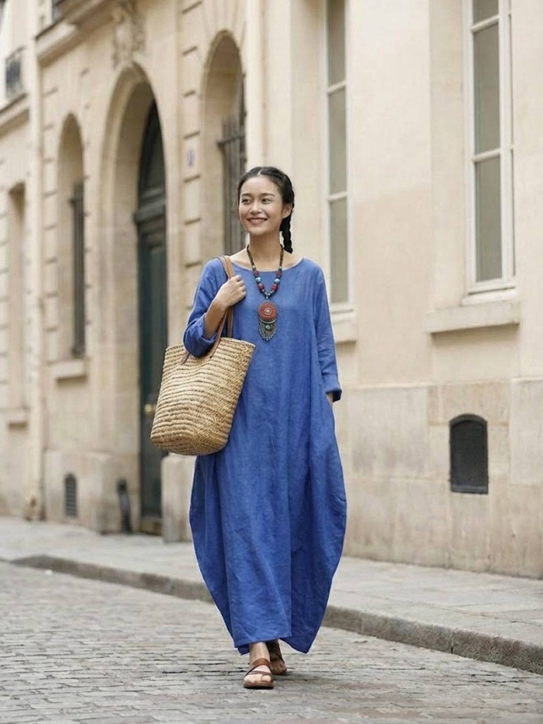 Boho Maxi Dress Oversized 3/4 Sleeve Batwing Floor Length