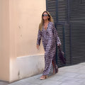 Boho Maxi Dress V-Neck Long Sleeve Flowy Summer Casual - Purple