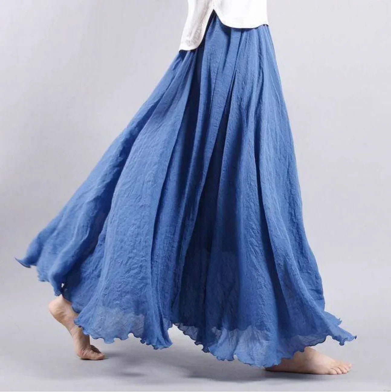 Boho Maxi Skirt High Waist Flowy A-Line - Blue