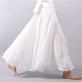 Boho Maxi Skirt High Waist Flowy A-Line - White