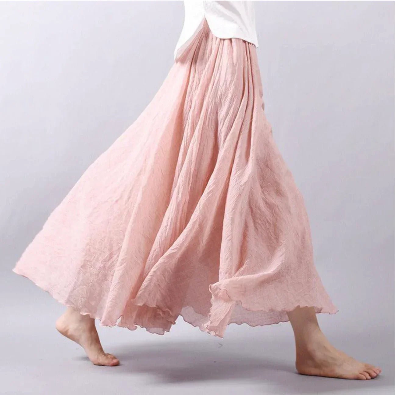 Boho Maxi Skirt High Waist Flowy A-Line - Rosa