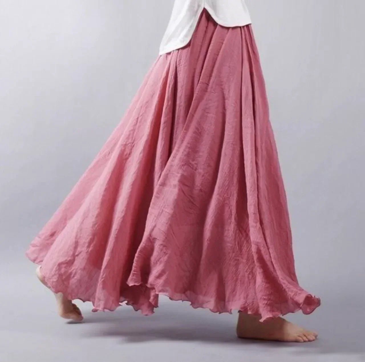 Boho Maxi Skirt High Waist Flowy A-Line - Dark Pink