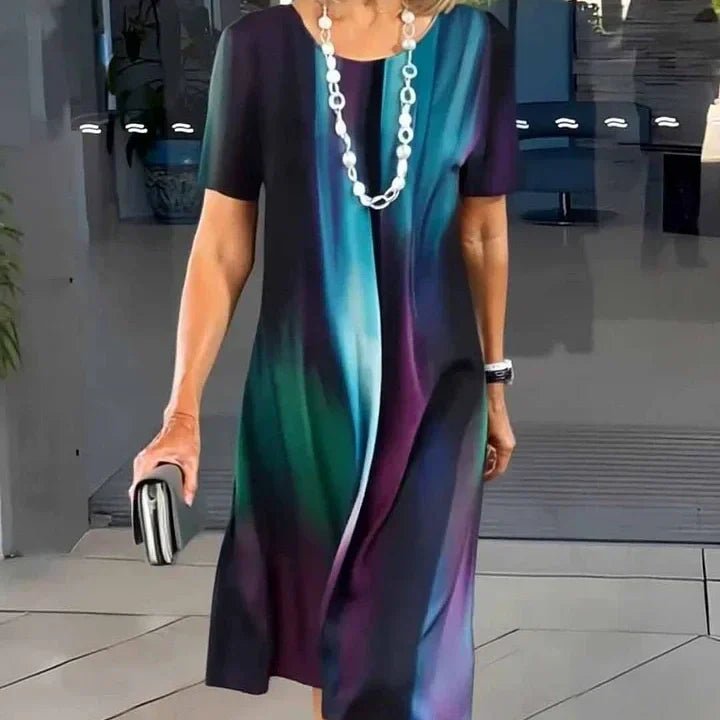 Boho Midi Dress Short Sleeve A-Line Print