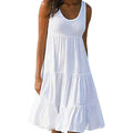 Boho Midi Dress Sleeveless Tiered Ruffle Summer - White