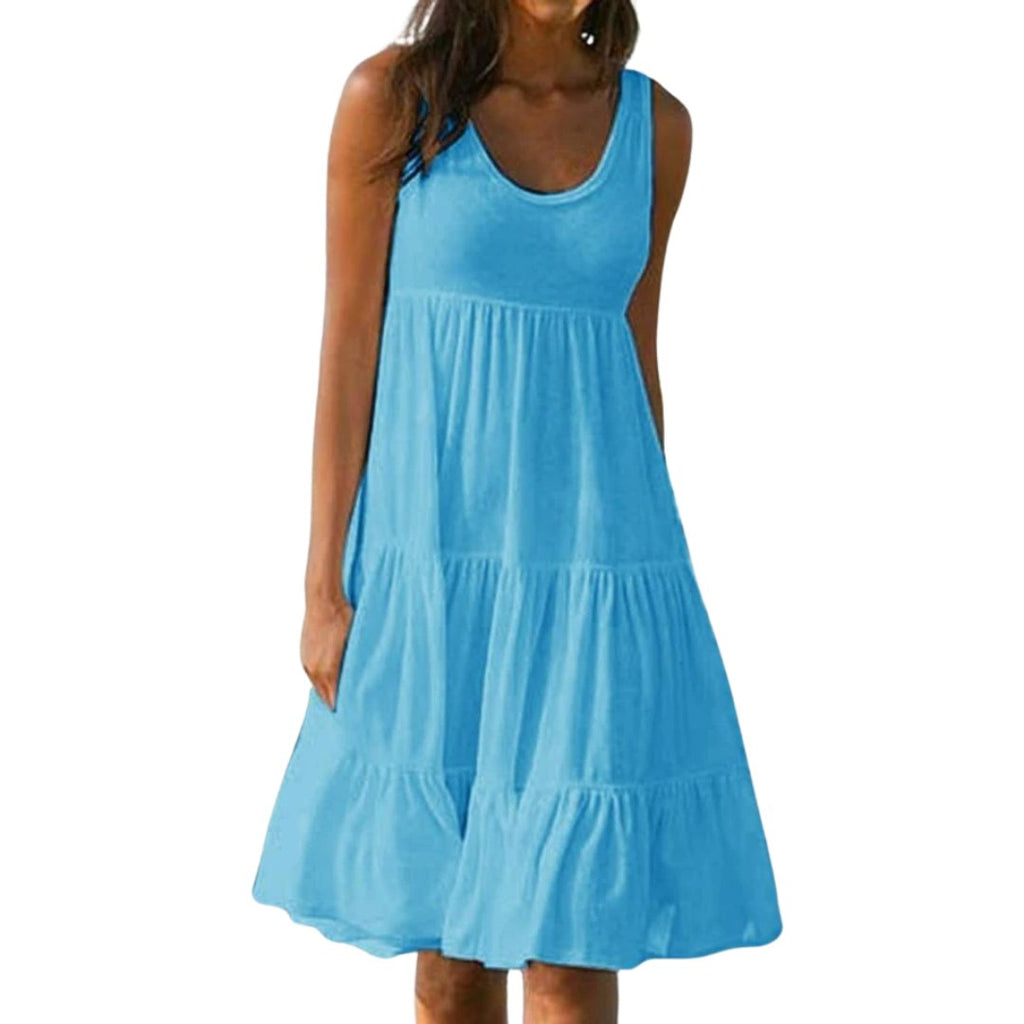 Boho Midi Dress Sleeveless Tiered Ruffle Summer - Light Blue