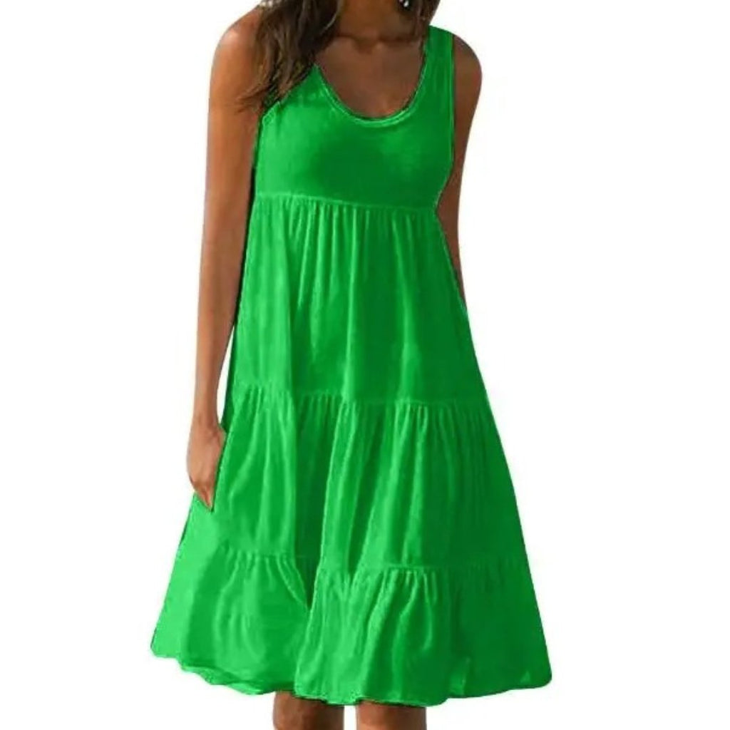 Boho Midi Dress Sleeveless Tiered Ruffle Summer - Green