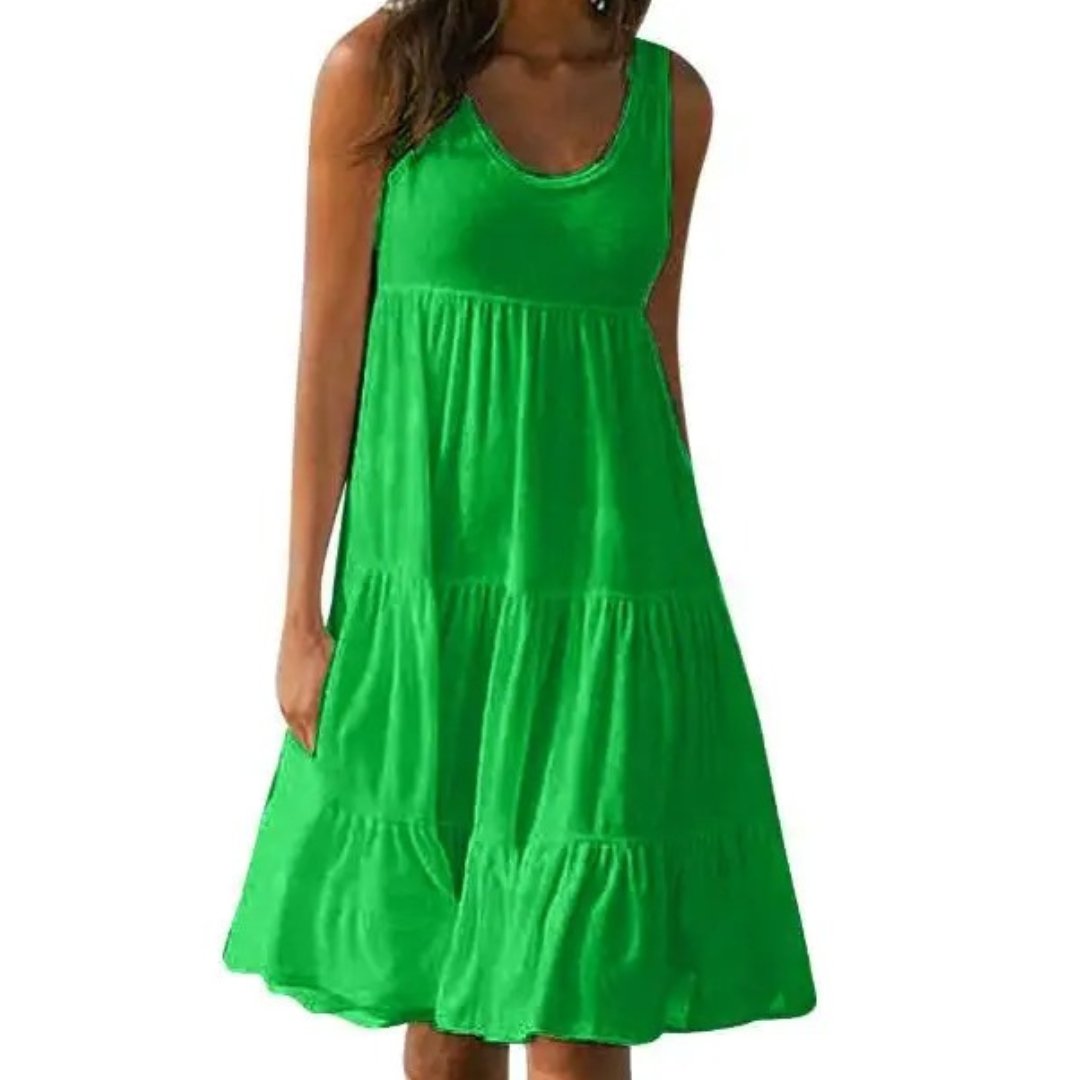 Boho Midi Dress Sleeveless Tiered Ruffle Summer - Green