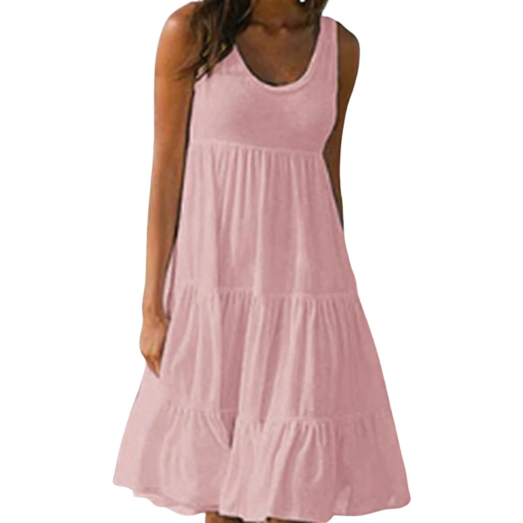 Boho Midi Dress Sleeveless Tiered Ruffle Summer - Pink