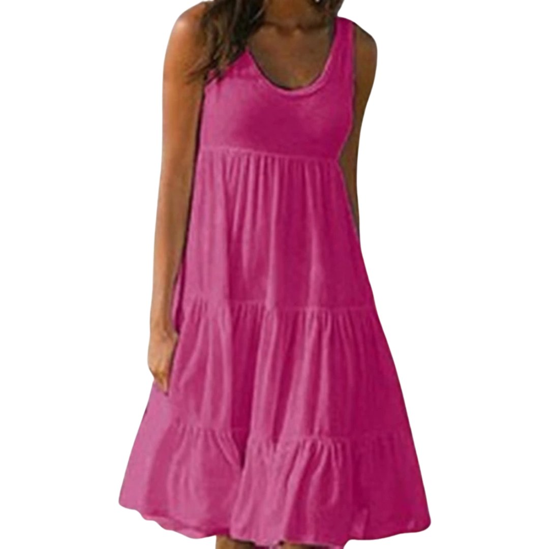 Boho Midi Dress Sleeveless Tiered Ruffle Summer - Rose Red