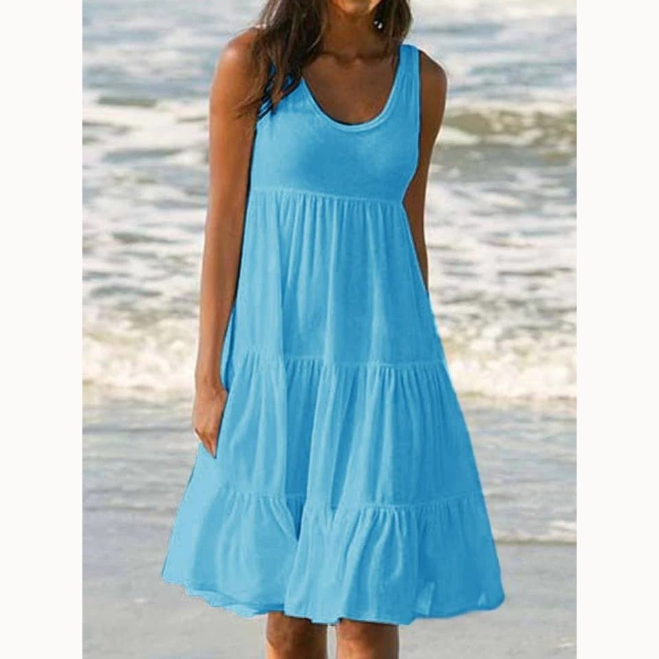Boho Midi Dress Sleeveless Tiered Ruffle Summer