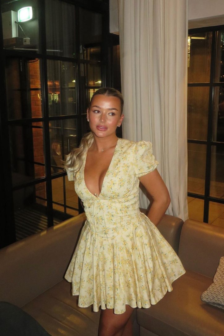 Boho Mini Dress Floral Puff Sleeve Open Back A-Line