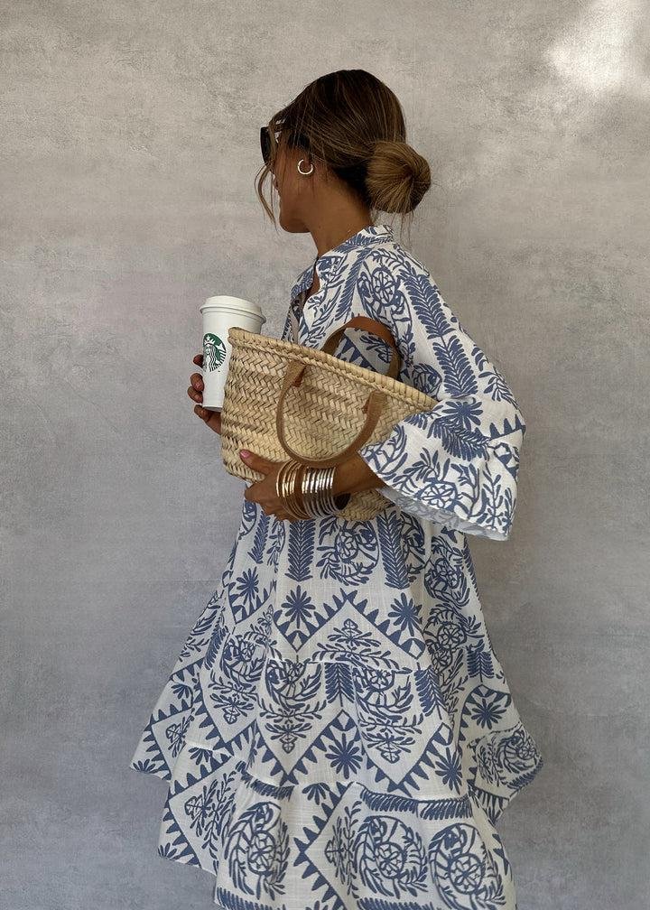 Boho Print V-Neck Swing Dress 3/4 Sleeve A-Line